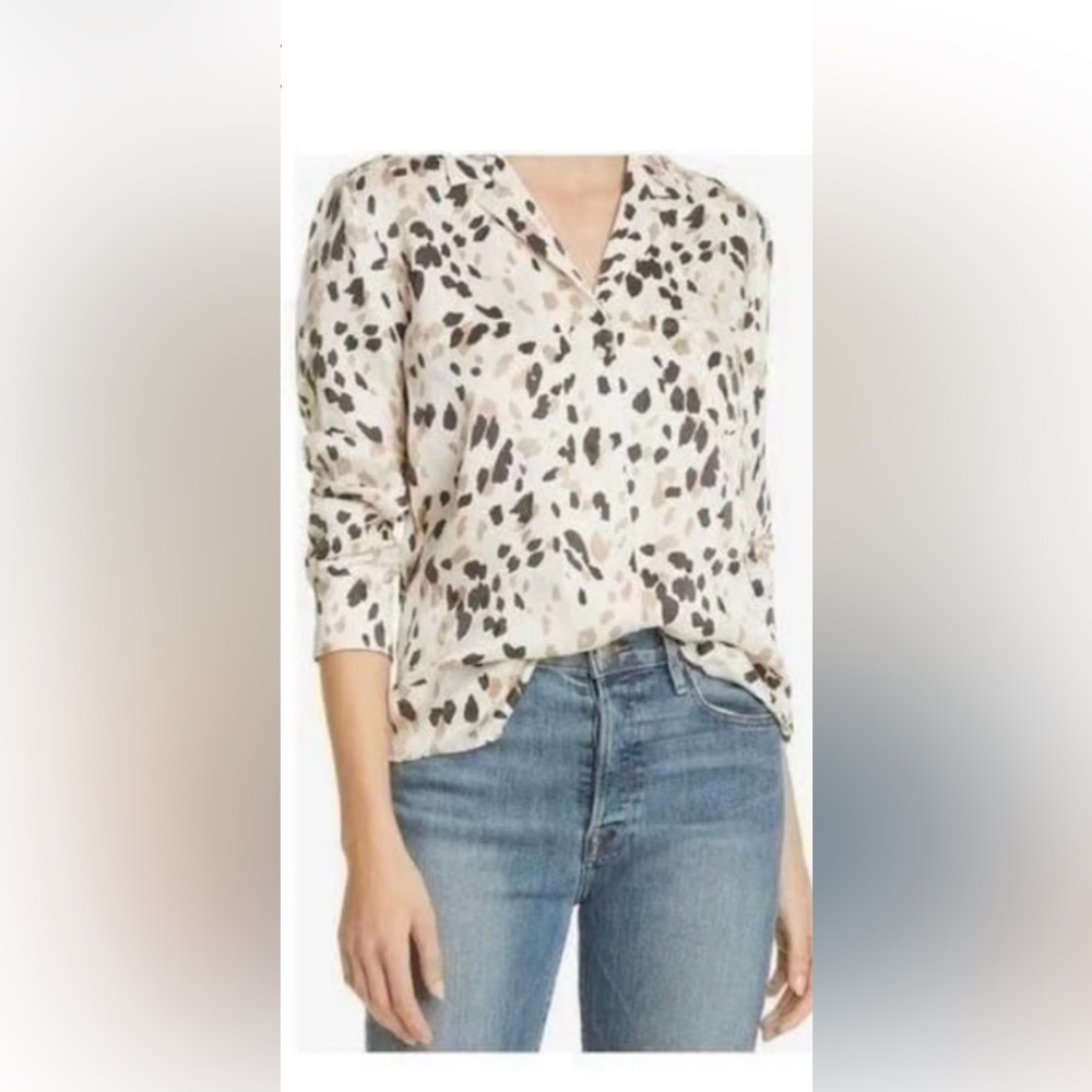 Leopard Print Silk Button-Up Blouse
